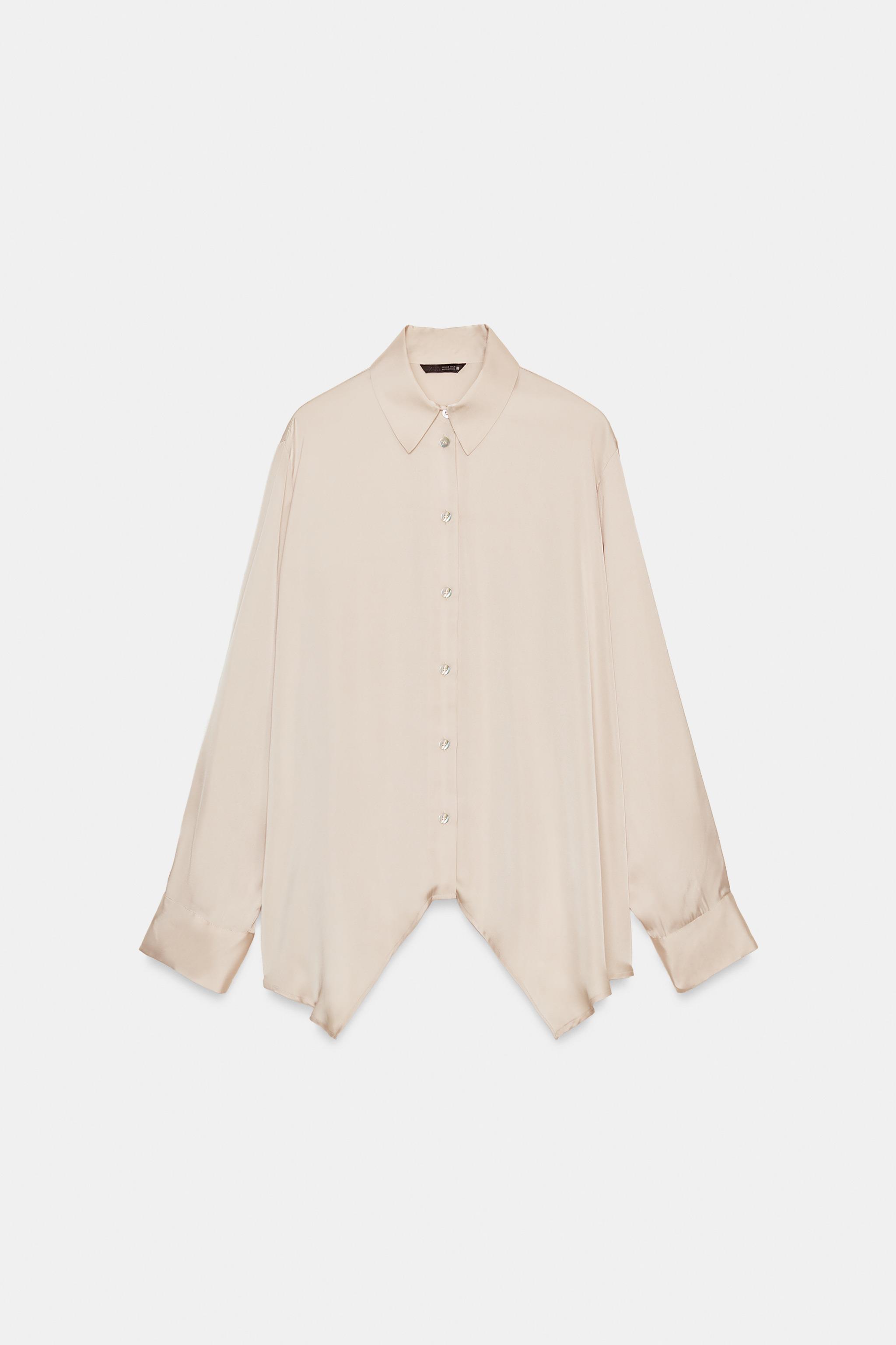 ASYMMETRIC HEM SATIN EFFECT SHIRT